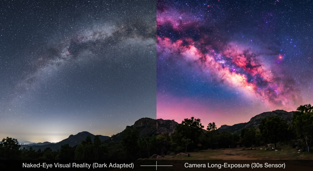 Human Eye vs Astrophotography Visuals in Yelagiri Hills